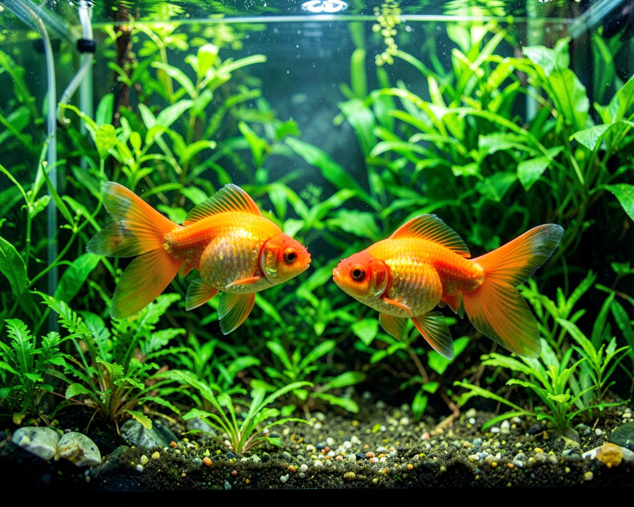 Goldfish swimming in a planted aquarium — shop fish and aquatics supplies at Pawsy Pets